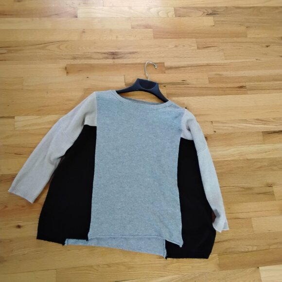 Neiman Marcus black grey tan color block cashmere sweater M L XL - Picture 3 of 8